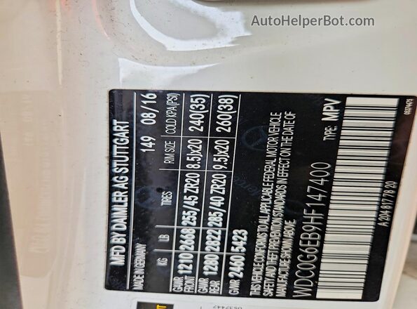 WDC0G6EB9HF147400 2017 MERCURY GLC White Widok naklejki z numerem VIN