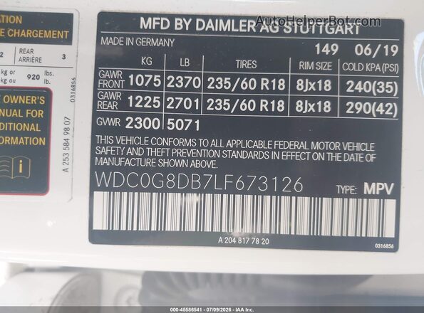 WDC0G8DB7LF673126 2020 MERCEDES-BENZ GLC 300 White Vista del compartimento del motor