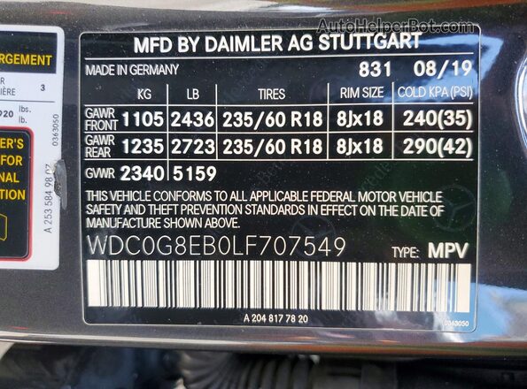 WDC0G8EB0LF707549 2020 MERCEDES-BENZ GLC-CLASS Gray VIN sticker view