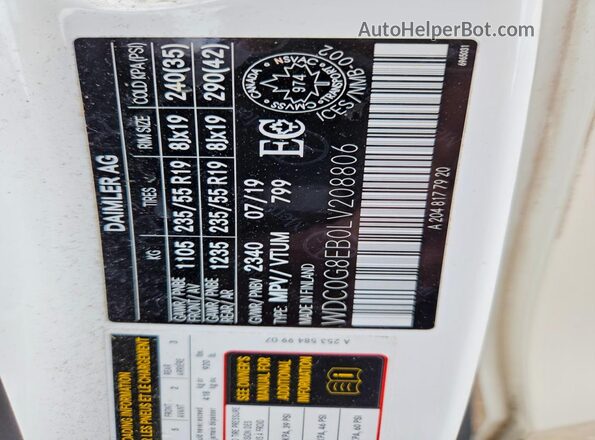 WDC0G8EB0LV208806 2020 MERCEDES-BENZ GLC-CLASS White Панорамний вид салону 360°