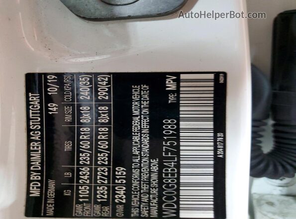 WDC0G8EB4LF751988 2020 MERCEDES-BENZ GLC-CLASS White Vista de la etiqueta del VIN