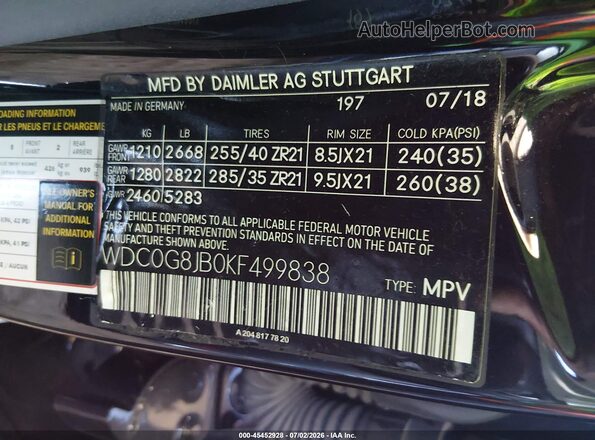 WDC0G8JB0KF499838 2019 MERCEDES-BENZ AMG GLC 63 Black Вид підкапотного простору