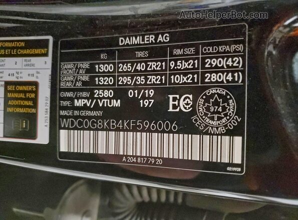 WDC0G8KB4KF596006 2019 MERCEDES-BENZ GLC-CLASS Black 360 interior view