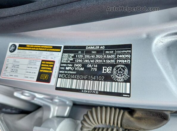 WDC0J4KB0HF154102 2017 MERCEDES-BENZ GLC-CLASS Silver Вид наклейки з VIN-кодом