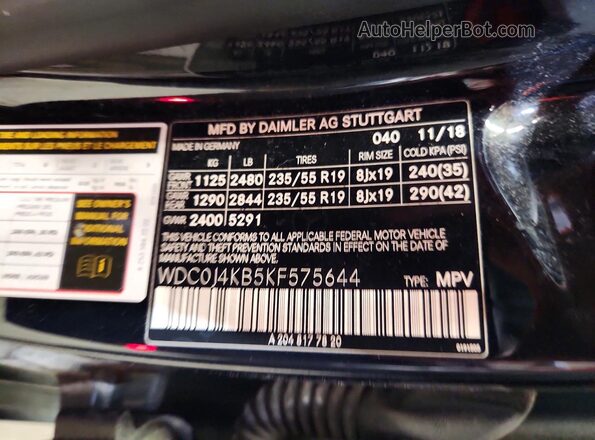 WDC0J4KB5KF575644 2019 MERCEDES-BENZ GLC-CLASS Black VIN կոդի պիտակի տեսք
