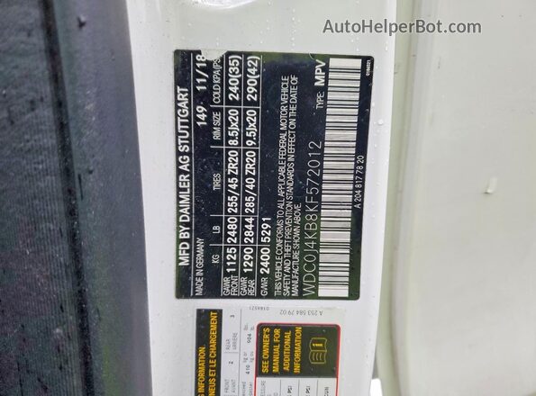 WDC0J4KB8KF572012 2019 MERCEDES-BENZ GLC-CLASS White Vista de la etiqueta del VIN