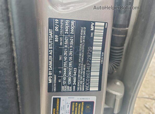 WDC0J6EB4LF728720 2020 MERCEDES-BENZ GLC-CLASS Beige Вид наклейки з VIN-кодом
