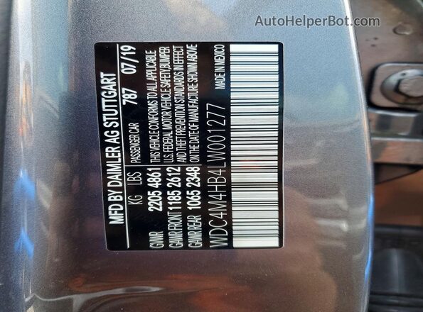 WDC4M4HB4LW001277 2020 MERCEDES-BENZ GLB-CLASS Серый Вид наклейки с VIN-кодом