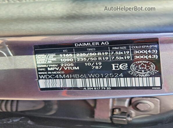 WDC4M4HB6LW012524 2020 MERCEDES-BENZ GLB-CLASS Gray Панорамний вид салону 360°