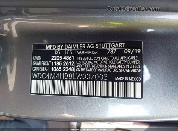 WDC4M4HB8LW007003 2020 MERCEDES-BENZ GLB-CLASS Black Շարժիչի բաժամունքի տեսք