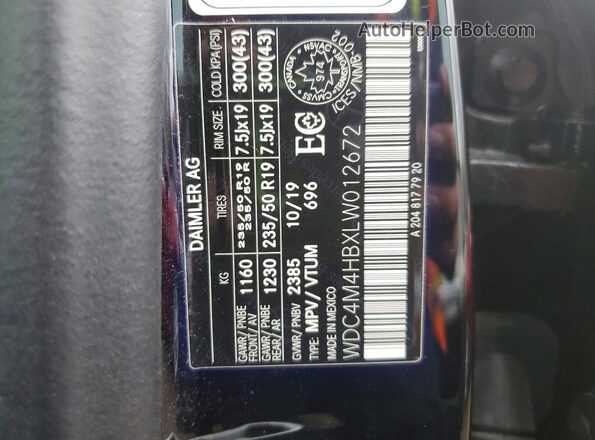 WDC4M4HBXLW012672 2020 MERCEDES-BENZ GLB-CLASS Black VIN կոդի պիտակի տեսք