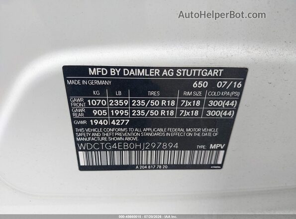 WDCTG4EB0HJ297894 2017 MERCEDES-BENZ GLA 250 White Engine compartment view