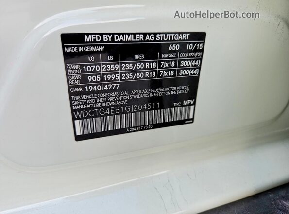 WDCTG4EB1GJ204511 2016 MERCEDES-BENZ GLA White Вид підкапотного простору