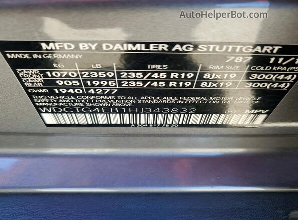 WDCTG4EB1HJ343832 2017 MERCEDES-BENZ GLA Серый Вид подкапотного пространства