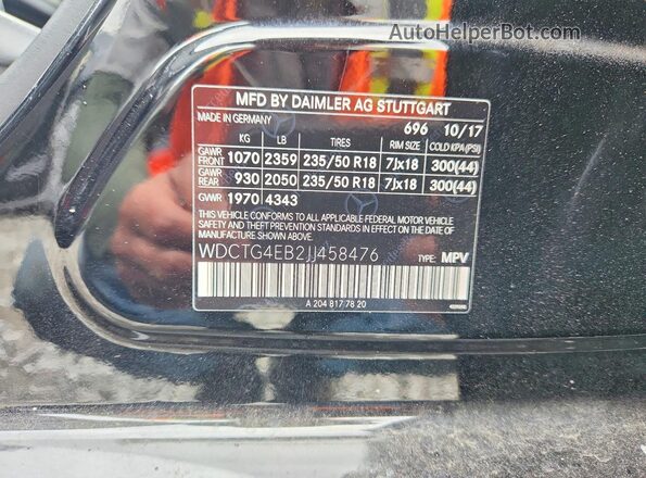 WDCTG4EB2JJ458476 2018 MERCEDES-BENZ GLA Black VIN sticker view