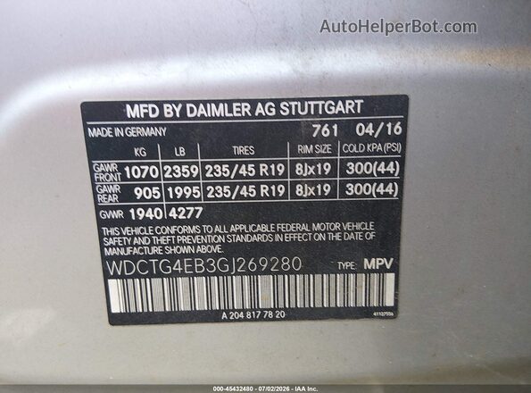 WDCTG4EB3GJ269280 2016 MERCEDES-BENZ GLA 250 Gray Widok komory silnika
