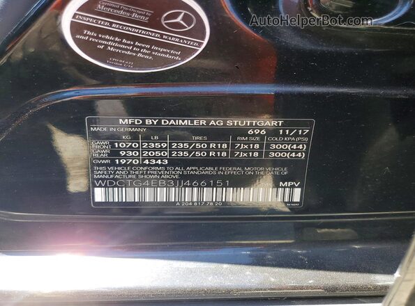 WDCTG4EB3JJ466151 2018 MERCEDES-BENZ GLA Black Vista de la etiqueta del VIN