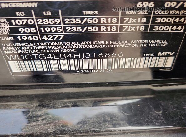 WDCTG4EB4HJ316866 2017 MERCEDES-BENZ GLA Charcoal 360 interior view