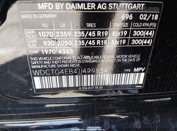 WDCTG4EB4JJ499854 2018 MERCEDES-BENZ GLA 250 Black Widok komory silnika