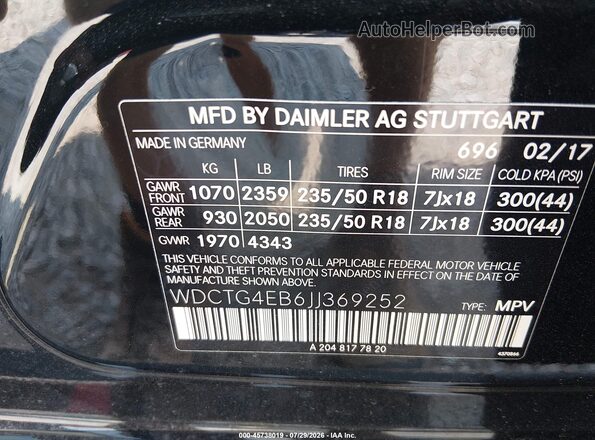 WDCTG4EB6JJ369252 2018 MERCEDES-BENZ GLA 250 Black Vista del compartimento del motor