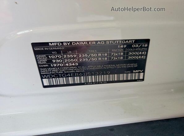 WDCTG4EB6JJ513219 2018 MERCEDES-BENZ GLA White Շարժիչի բաժամունքի տեսք