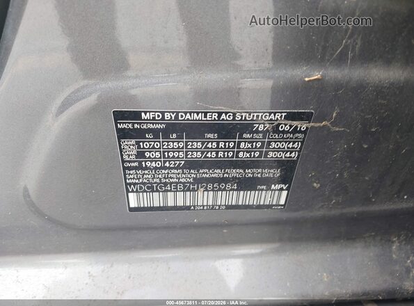 WDCTG4EB7HJ285984 2017 MERCEDES-BENZ GLA 250 Gray ძრავის განყოფილების ხედი