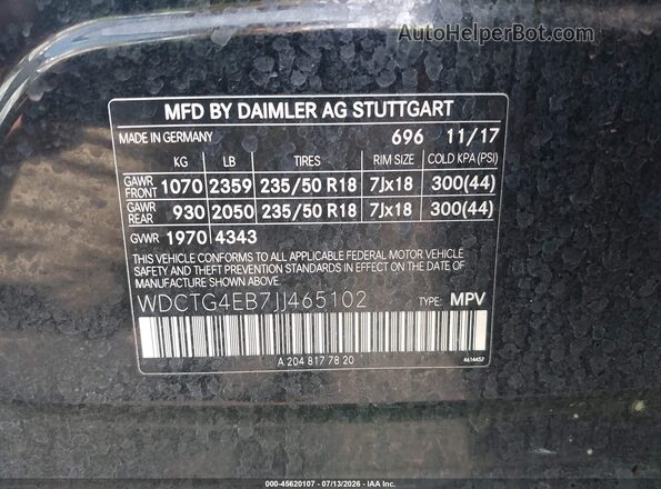 WDCTG4EB7JJ465102 2018 MERCEDES-BENZ GLA 250 Black Vista del compartimento del motor