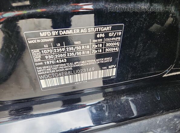 WDCTG4EB8LU023169 2020 MERCEDES-BENZ GLA Black Vista de la etiqueta del VIN