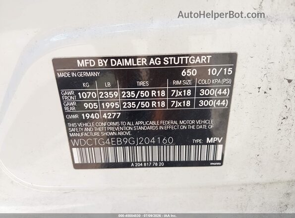 WDCTG4EB9GJ204160 2016 MERCEDES-BENZ GLA 250 Белый Вид подкапотного пространства