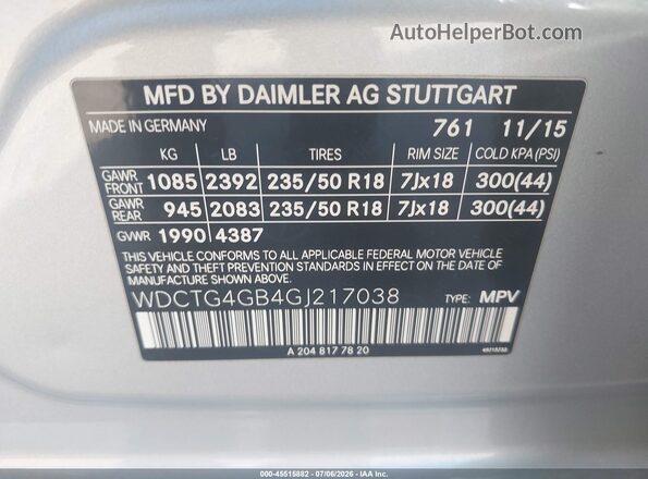 WDCTG4GB4GJ217038 2016 MERCEDES-BENZ GLA 250 Silver Engine compartment view