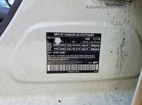 WDCTG4GB4GJ224491 2016 MERCEDES-BENZ GLA White Вид підкапотного простору