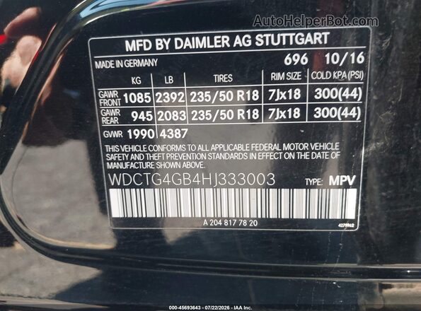 WDCTG4GB4HJ333003 2017 MERCEDES-BENZ GLA 250 Black Widok komory silnika