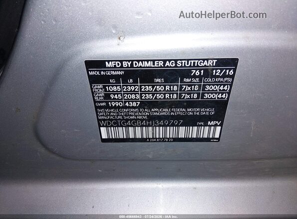 WDCTG4GB4HJ349797 2017 MERCEDES-BENZ GLA 250 Silver Engine compartment view