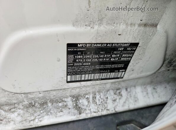 WDCTG4GB4LU028463 2020 MERCEDES-BENZ GLA Белый Вид наклейки с VIN-кодом