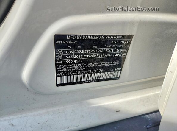 WDCTG4GB5HJ358296 2017 MERCEDES-BENZ GLA White Շարժիչի բաժամունքի տեսք