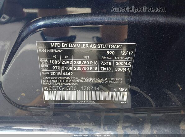 WDCTG4GB6JJ478744 2018 MERCEDES-BENZ GLA 250 Синий Вид подкапотного пространства