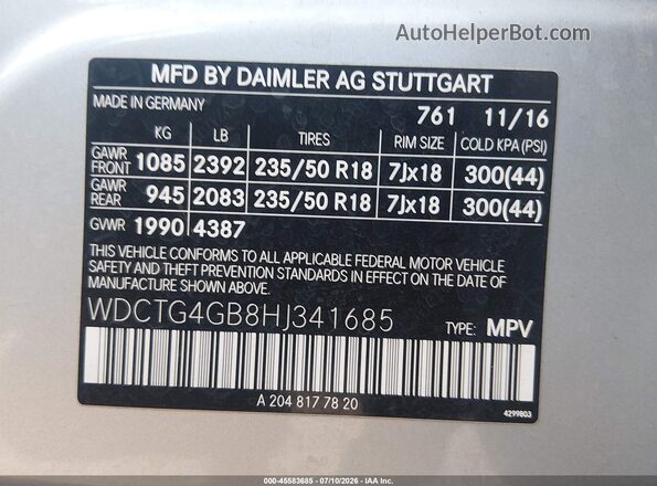 WDCTG4GB8HJ341685 2017 MERCEDES-BENZ GLE Silver ძრავის განყოფილების ხედი