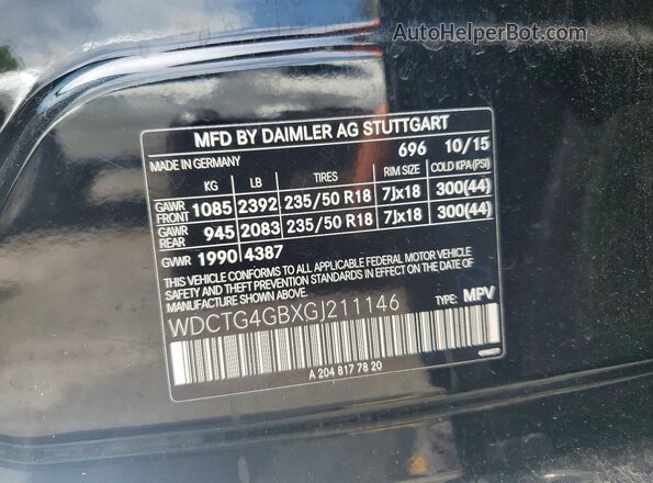 WDCTG4GBXGJ211146 2016 MERCEDES-BENZ GLA Black სალონის 360-გრადუსიანი ხედი