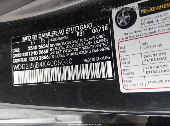 WDD2J5JB4KA008060 2019 MERCEDES-BENZ CLS-CLASS Черный Вид подкапотного пространства