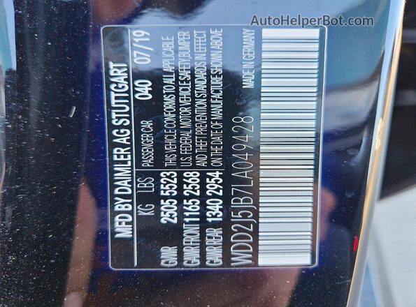 WDD2J5JB7LA049428 2020 MERCEDES-BENZ CLS-CLASS Black VIN კოდის სტიკერის ხედი