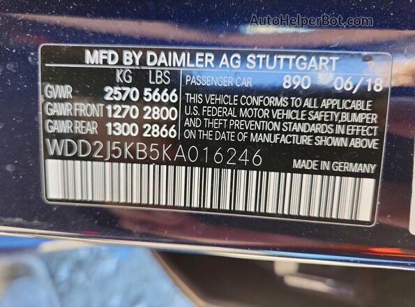 WDD2J5KB5KA016246 2019 MERCEDES-BENZ CLS-CLASS Blue Engine compartment view