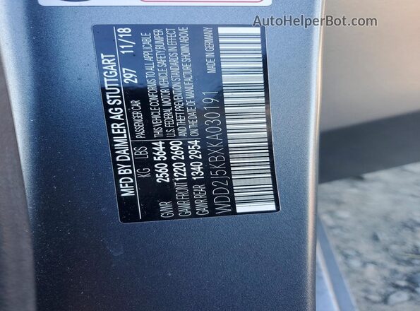 WDD2J5KBXKA030191 2019 MERCEDES-BENZ CLS-CLASS Gray Вид наклейки з VIN-кодом