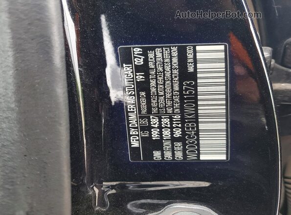 WDD3G4EB1KW011573 2019 MERCEDES-BENZ A Черный Вид наклейки с VIN-кодом