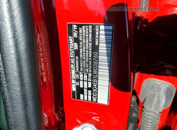 WDD3G4EB1LW038760 2020 MERCEDES-BENZ A Red Vista del compartimento del motor