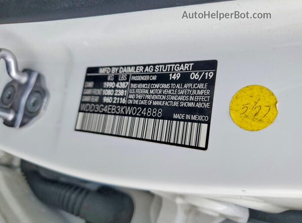 WDD3G4EB3KW024888 2019 MERCEDES-BENZ A Белый Вид подкапотного пространства