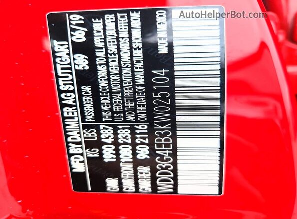 WDD3G4EB3KW025104 2019 MERCEDES-BENZ A Красный Вид подкапотного пространства