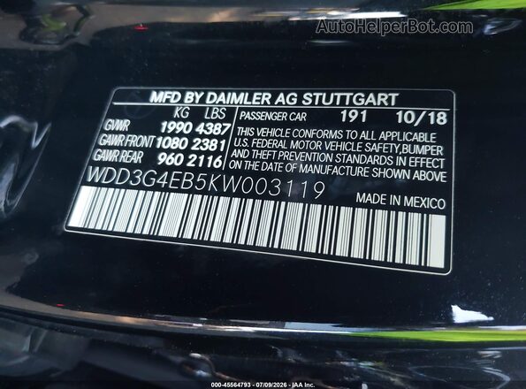 WDD3G4EB5KW003119 2019 MERCEDES-BENZ A 220 Black Շարժիչի բաժամունքի տեսք