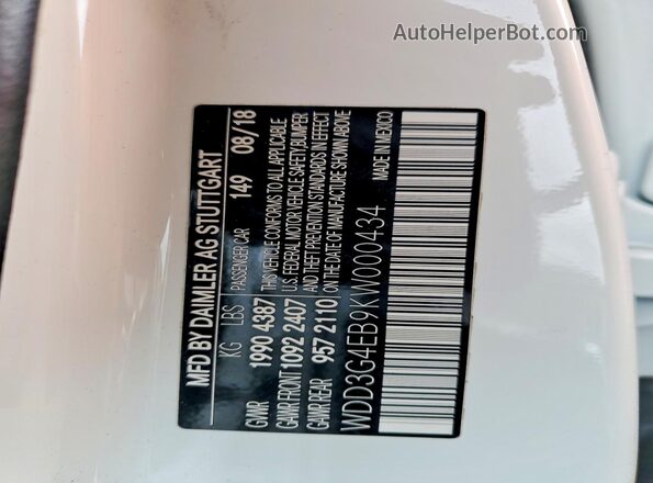 WDD3G4EB9KW000434 2019 MERCEDES-BENZ A White ძრავის განყოფილების ხედი