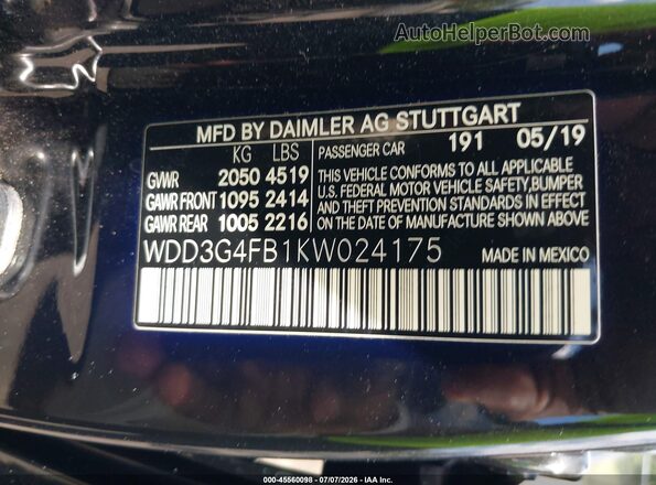 WDD3G4FB1KW024175 2019 MERCEDES-BENZ A 220 Black Engine compartment view