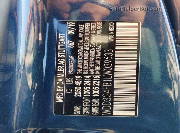 WDD3G4FB1LW039633 2020 MERCEDES-BENZ A Blue Engine compartment view